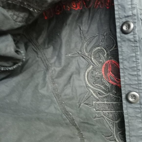 Harley Davidson Black Button Down Shirt Rhinestones Embroidered Red Rose - Picture 13 of 13